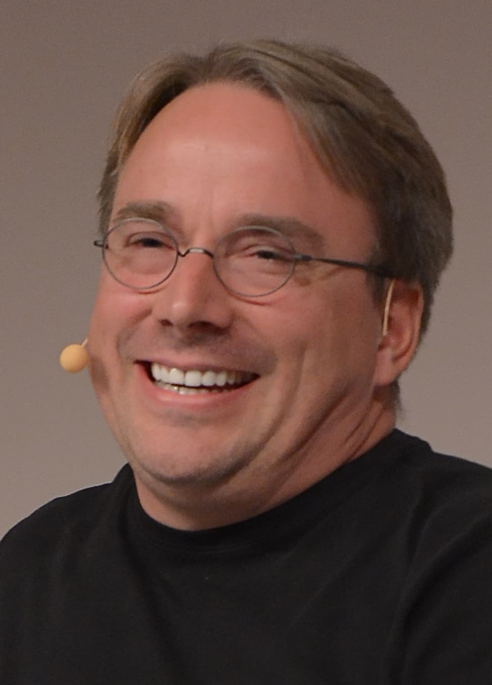 Portrait of Linus Torvalds, creator of the Linux kernel, at LinuxCon Europe