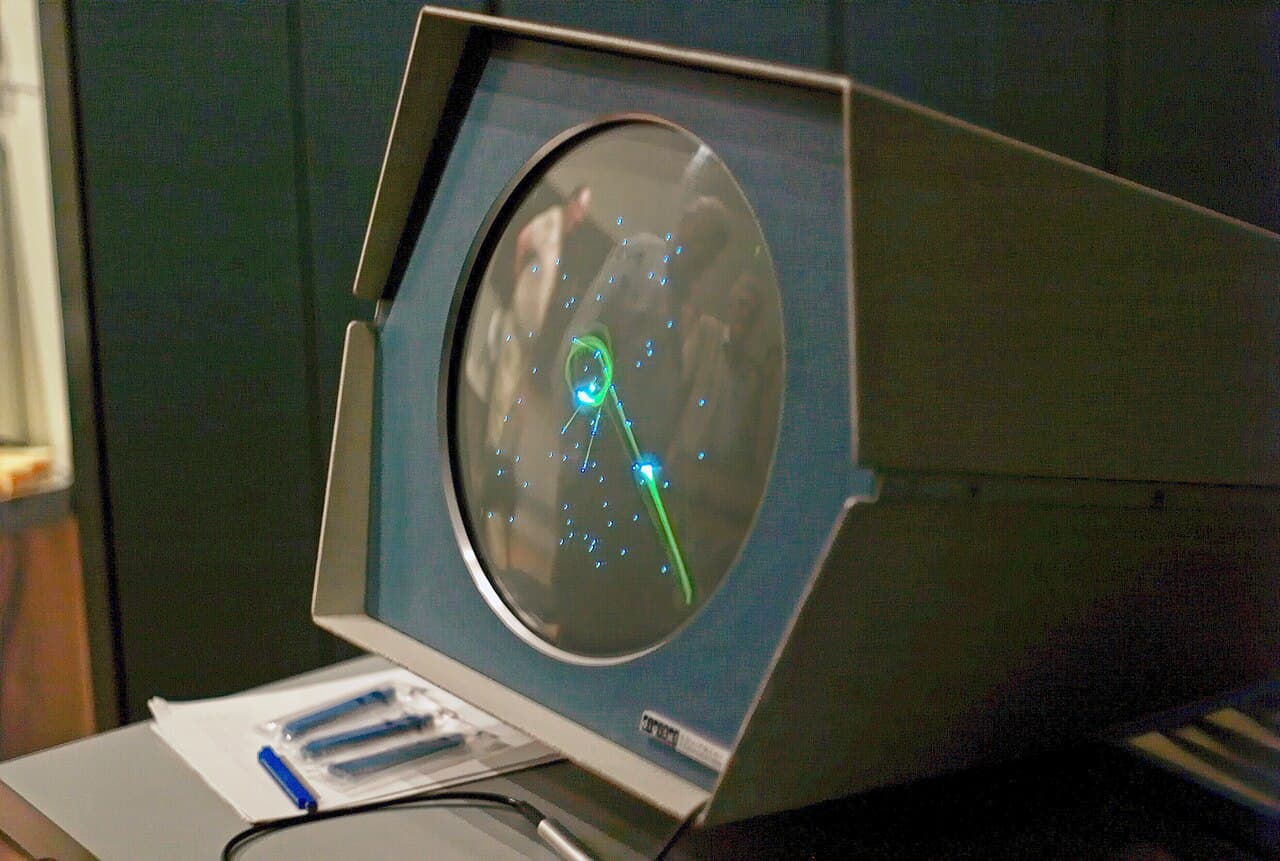 Spacewar! running on a restored DEC PDP-1 computer at the Computer History Museum